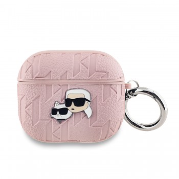 Pouzdro Karl Lagerfeld PU Embossed Karl and Choupette Heads pro AirPods 3 Pink