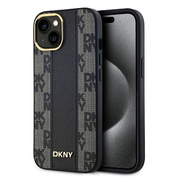 Zadní Kryt DKNY PU Leather Checkered Pattern Magsafe pro iPhone 15 černý