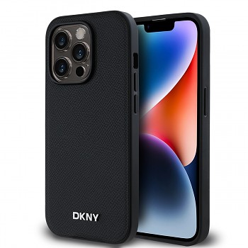 Zadní Kryt DKNY PU Leather Silver Metal Logo Magsafe  pro iPhone 14 Pro Max černý