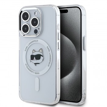 Karl Lagerfeld IML Choupette Head Metal Frame MagSafe Zadní Kryt pro iPhone 15 Pro Transparent