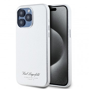 Karl Lagerfeld Grained PU Hotel RSG Zadní Kryt pro iPhone 15 Pro White
