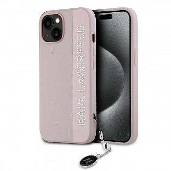 Zadní kryt Karl Lagerfeld PU Saffiano Rhinestone Charm pro iPhone 14 Pink