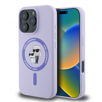 Zadní kryt Karl Lagerfeld Liquid Silicone Karl and Choupette MagSafe pro iPhone 16 Pro Max Purple