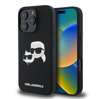 Zadní kryt Karl Lagerfeld Liquid Silicone Double Heads MagSafe pro iPhone 16 Pro Max Black