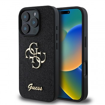 Zadní kryt Guess PU Fixed Glitter 4G Metal Logo pro iPhone 16 Pro Max Black