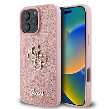 Zadní kryt Guess PU Fixed Glitter 4G Metal Logo pro iPhone 16 Pro Max Pink