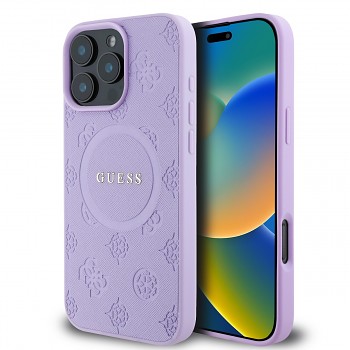 Zadní kryt Guess Saffiano Peony Stamp MagSafe pro iPhone 16 Pro Max Purple