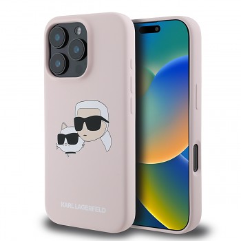 Zadní kryt Karl Lagerfeld Liquid Silicone Double Heads MagSafe pro iPhone 16 Pro Pink