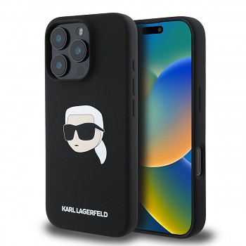 Zadní kryt Karl Lagerfeld Liquid Silicone Karl Head MagSafe pro iPhone 16 Pro Black