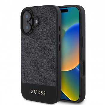 Zadní kryt Guess PU 4G Stripe pro iPhone 16 Grey