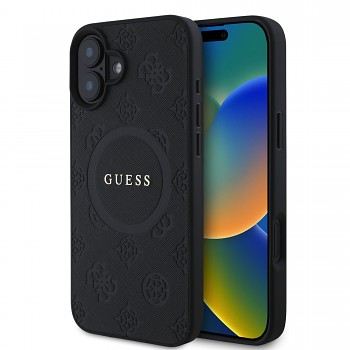 Zadní kryt Guess Saffiano Peony Stamp MagSafe pro iPhone 16 Black