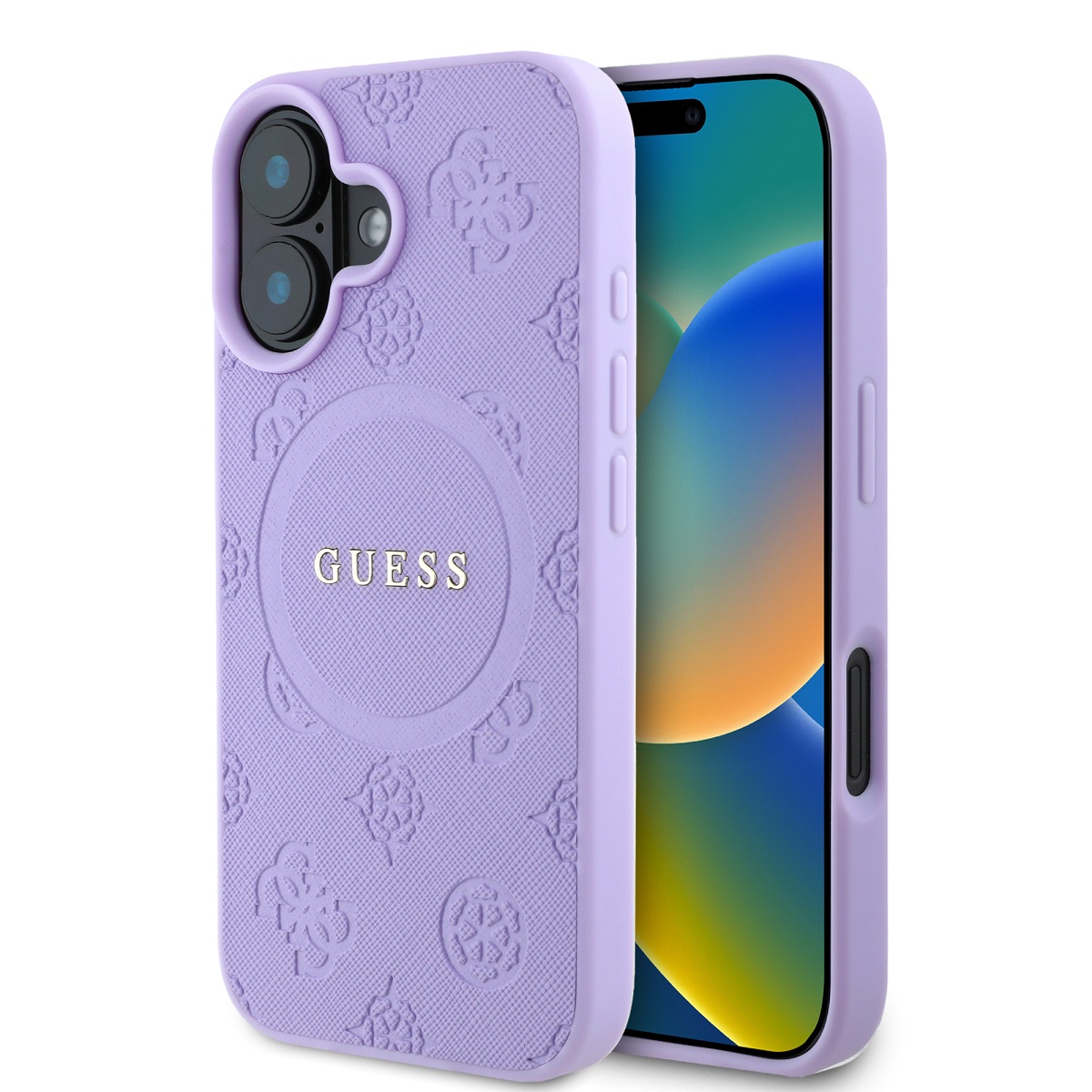 Zadní kryt Guess Saffiano Peony Stamp MagSafe pro iPhone 16 Purple