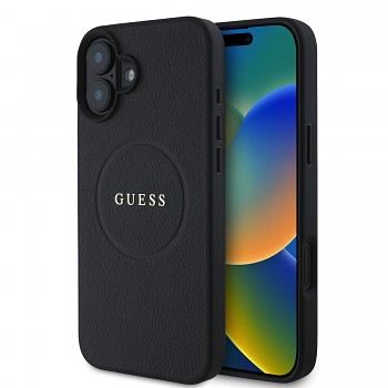 Zadní kryt Guess PU Grained Classic Logo MagSafe pro iPhone 16 Black