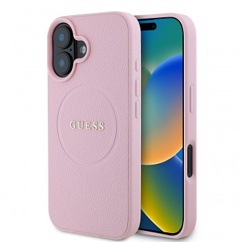 Zadní kryt Guess PU Grained Classic Logo MagSafe pro iPhone 16 Pink