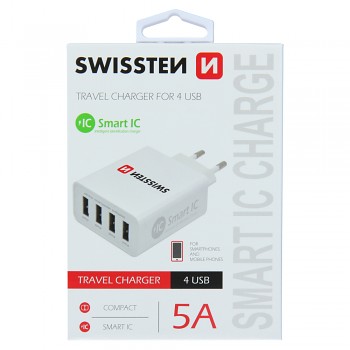 Adaptér Swissten Smart IC 4x USB-A 5A bílý