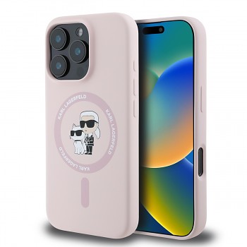 Zadní kryt Karl Lagerfeld Liquid Silicone Karl and Choupette MagSafe pro iPhone 16 Pro Max Pink