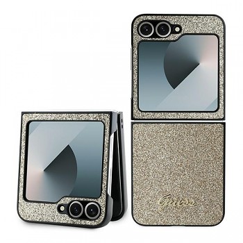 Originální zadní kryt Guess 4G Glitter Script GUHCZF6HGGSHD pro Samsung Galaxy Z Flip 6 zlatý