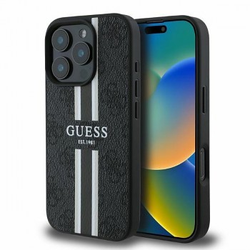 Originální zadní kryt GUESS hardcase 4G Printed Stripes MagSafe GUHMP16LP4RPSK pro iPhone 16 Pro černý