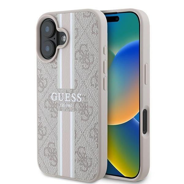 Originální zadní kryt GUESS hardcase 4G Printed Stripes MagSafe GUHMP16MP4RPSP pro iPhone 16 Plus růžový