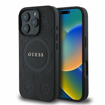 Originální zadní kryt GUESS Saffiano Peony Classic Logo MagSafe GUHMP16MPSAPSMEK pro iPhone 16 Plus černý