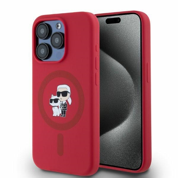 Originální pouzdro KARL LAGERFELD hardcase Silicone KC Heads Ring MagSafe KLHMP15LSCMKCRHR pro iPhone 15 Pro red