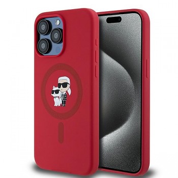 Originální pouzdro KARL LAGERFELD hardcase Silicone Karl & Choupette Ring MagSafe KLHMP15XSCMKCRHR pro iPhone 15 Pro Max red