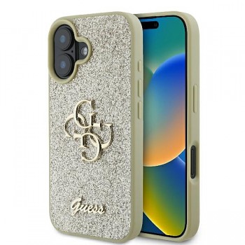 Originální zadní kryt GUESS hardcase Fixed Glitter Big 4G GUHCP16MHG4SGD pro iPhone 16 Plus zlatý