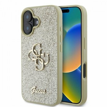 Originální zadní kryt GUESS hardcase Fixed Glitter Big 4G GUHCP16SHG4SGD pro iPhone 16 gold