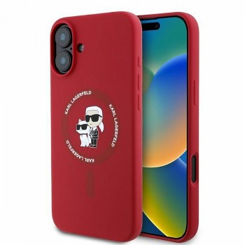 Originální zadní kryt KARL LAGERFELD hardcase Silicone KC Heads Ring MagSafe KLHMP16MSCMKCRHR pro iPhone 16 Plus red