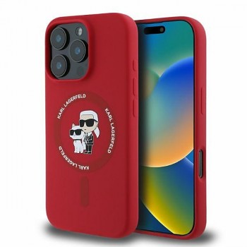 Originální zadní kryt KARL LAGERFELD hardcase Silicone KC Heads Ring MagSafe KLHMP16XSCMKCRHR pro iPhone 16 Pro Max red