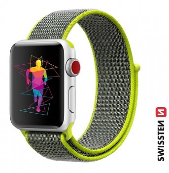 Řemínek Swissten pro Apple Watch  nylonový 42 - 44 - 45 - 49 mm zářivě zelený