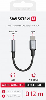 Audio adaptér Swissten Textile USB-C - 3,5mm 0,15 m černý