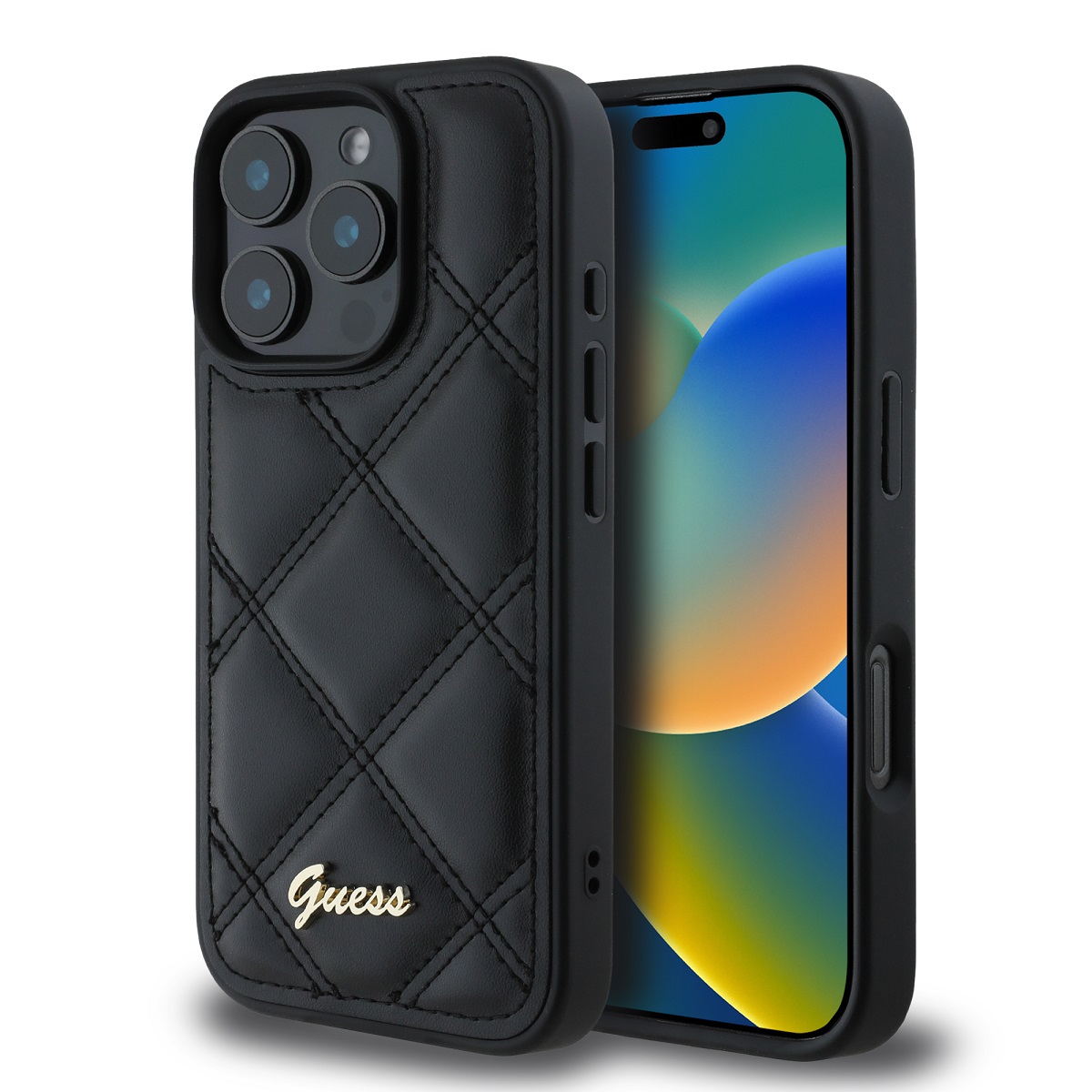 Originální zadní kryt Guess PU Leather Quilted Zadní Kryt pro iPhone 16 Pro Max Black