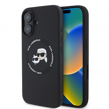 Zadní kryt Karl Lagerfeld Liquid Silicone K&CH Heads MagSafe pro iPhone 16 Black