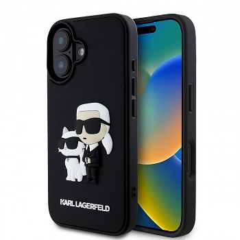 Zadní kryt Karl Lagerfeld 3D Rubber Karl and Choupette pro iPhone 16 Black