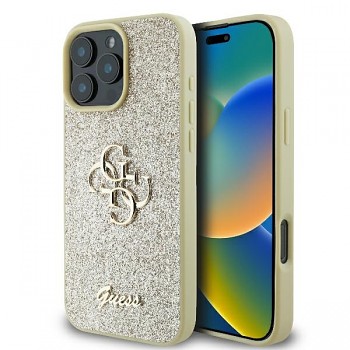 Originální zadní kryt GUESS hardcase Fixed Glitter Big 4G GUHCP16LHG4SGD pro iPhone 16 Pro gold