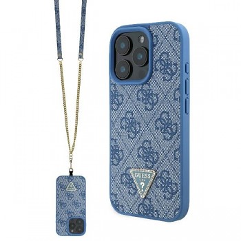 Originální kožený kryt GUESS Metal Logo Strass Crossbody GUHCP16LP4TDSCPB pro iPhone 16 Pro blue