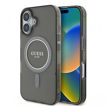 Originální zadní kryt GUESS IML Glitter Circle Magsafe GUHMP16SHFGEREK pro iPhone 16 tmavý