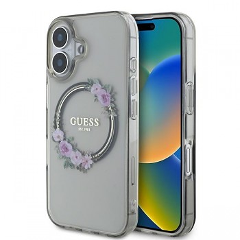 Originální zadní kryt GUESS IML Flowers Wreath Magsafe GUHMP16SHFWFCK pro iPhone 16 tmavý