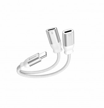 Nabíjecí audio adaptér swissten USB-C - 2x USB-C 0,12 m bílý