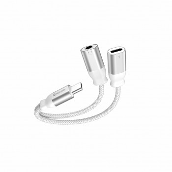 Nabíjecí audio adaptér Swissten USB-C - USB-C a 3,5mm aux 0,12 m bílý