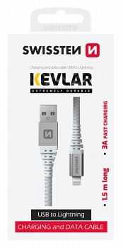 Datový kabel Swissten Kevlar USB-A - Lightning 1,5 m bílý