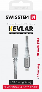 Datový kabel Swissten Kevlar USB-C - Lightning 1,5 m bílý