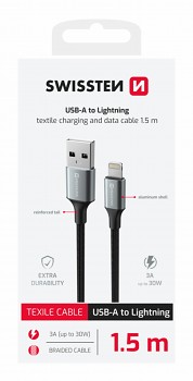 Datový kabel Swissten Textile II USB-A - Lightning 1,5 m černý