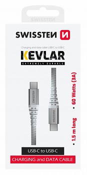 Datový kabel Swissten Kevlar USB-C - USB-C 1,5 m bílý