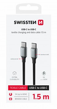 Datový kabel Swissten Textile II USB-C - USB-C 1,5 m černý