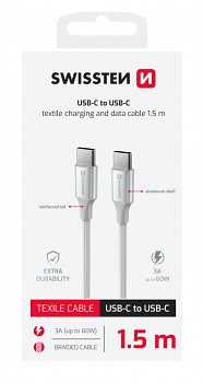 Datový kabel Swissten Textile II USB-C - USB-C 1,5 m bílý