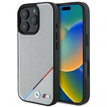 Originální zadní kryt BMW M Perproated Tricolor Line Magsafe BMHMP16L23PUPDG pro iPhone 16 Pro Grey