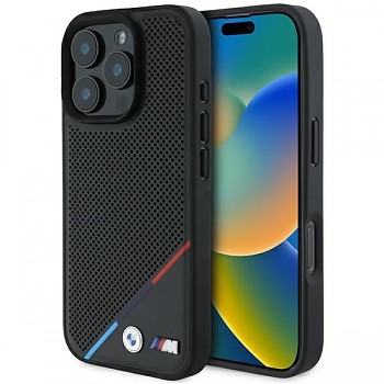 Originální zadní kryt BMW M Perproated Tricolor Line Magsafe BMHMP16L23PUPDK pro iPhone 16 Pro Black