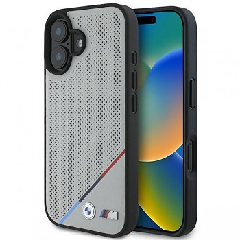 Originální zadní kryt BMW M Perproated Tricolor Line Magsafe BMHMP16S23PUPDG pro iPhone 16 Grey